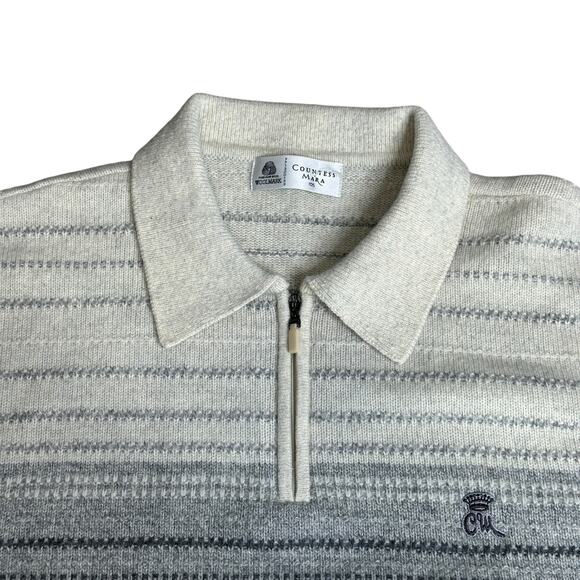 Vintage Countess Mara Collared Zip Striped Ombre Wool Blues White Sweater XL - Picture 4 of 5